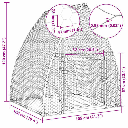 Chicken Cage Silver 100x105x120cm Galvanised Steel - Image 11