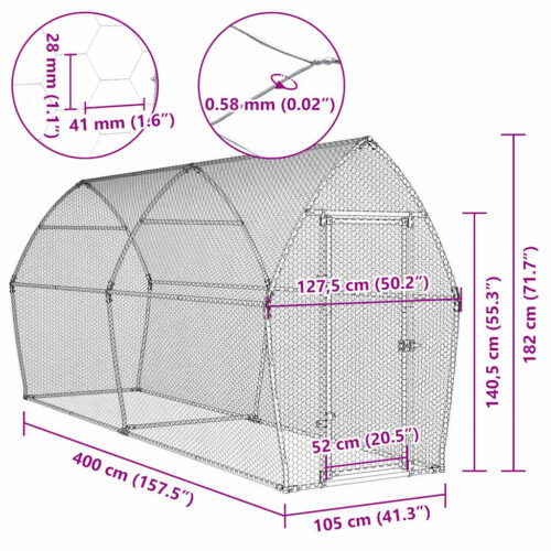 Chicken Cage Silver 400x105x182cm Galvanised Steel - Image 10