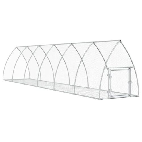 Rabbit Hutch Silver Galvanised Steel Chicken Coops Cage Hen House 600x105x120cm