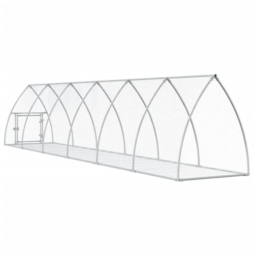 Rabbit Hutch Silver Galvanised Steel Chicken Coops Cage Hen House 600x105x120cm - Image 6