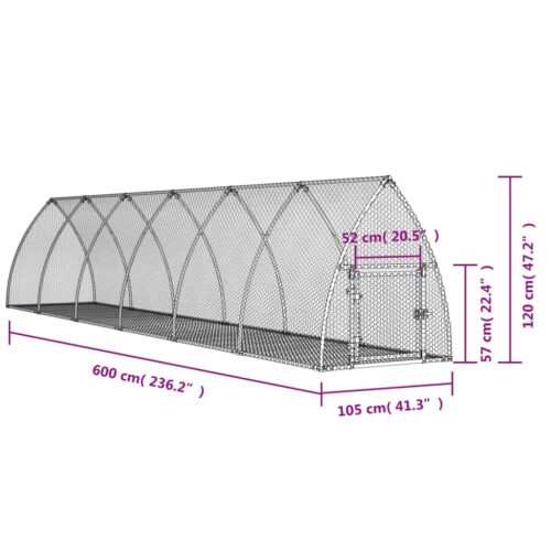 Rabbit Hutch Silver Galvanised Steel Chicken Coops Cage Hen House 600x105x120cm - Image 10