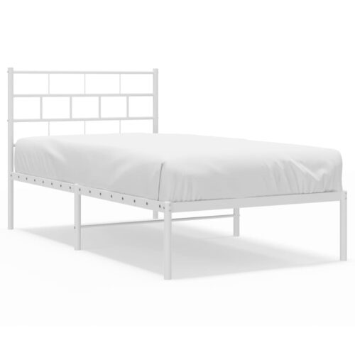 Metal Bed Frame with Headboard White 107x203cm King Single