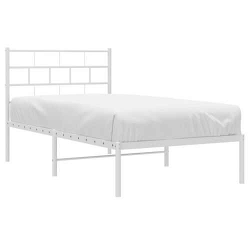 Metal Bed Frame with Headboard White 107x203cm King Single - Image 3