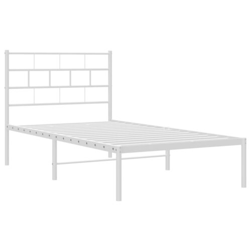 Metal Bed Frame with Headboard White 107x203cm King Single - Image 4