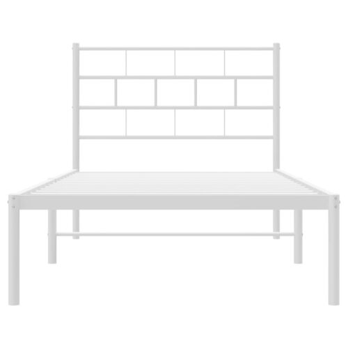 Metal Bed Frame with Headboard White 107x203cm King Single - Image 5