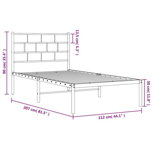 Metal Bed Frame with Headboard White 107x203cm King Single - Image 9
