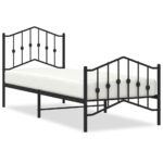 Metal Bed Frame with Footboard Black 90x190cm