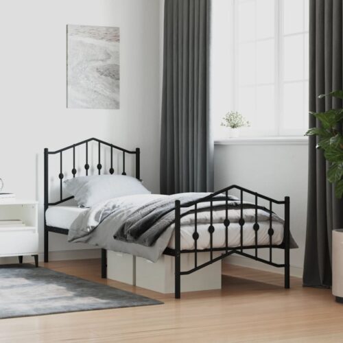 Metal Bed Frame with Footboard Black 90x190cm - Image 2