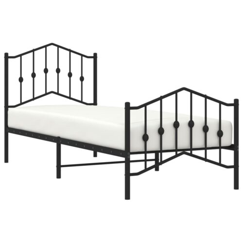 Metal Bed Frame with Footboard Black 90x190cm - Image 3