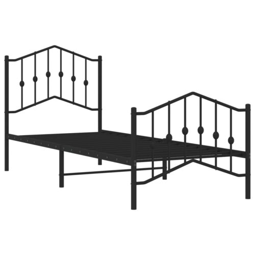 Metal Bed Frame with Footboard Black 90x190cm - Image 4