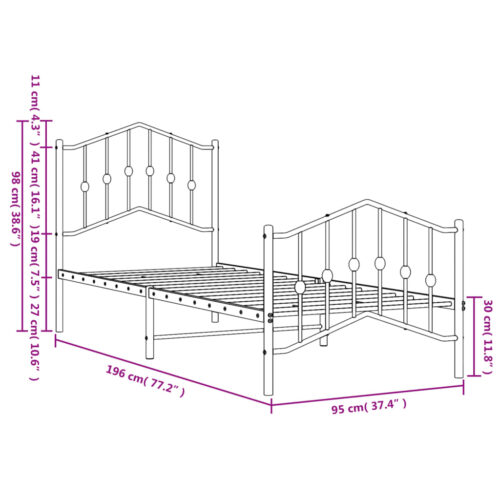 Metal Bed Frame with Footboard Black 90x190cm - Image 9