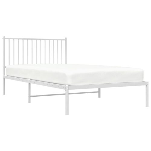Metal Bed Frame with Headboard White 107x203cm King Single - Image 4