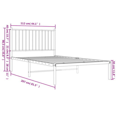 Metal Bed Frame with Headboard White 107x203cm King Single - Image 9