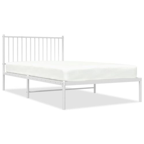 Metal Bed Frame with Headboard White 107x203cm King Single - Image 10