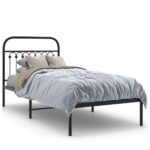 Metal Bed Frame with Headboard Black 90x190cm