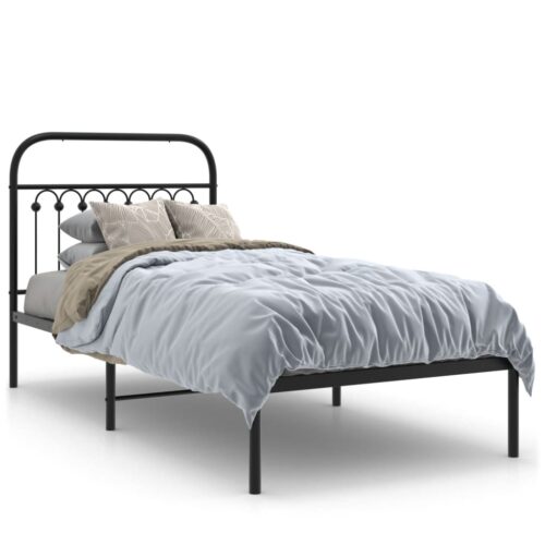 Metal Bed Frame with Headboard Black 90x190cm