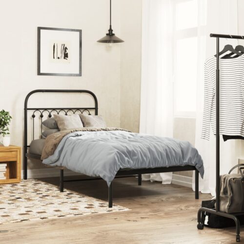 Metal Bed Frame with Headboard Black 90x190cm - Image 2