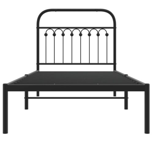 Metal Bed Frame with Headboard Black 90x190cm - Image 4