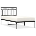 Metal Bed Frame with Headboard Black 90x190cm