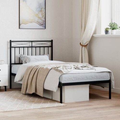 Metal Bed Frame with Headboard Black 90x190cm - Image 2