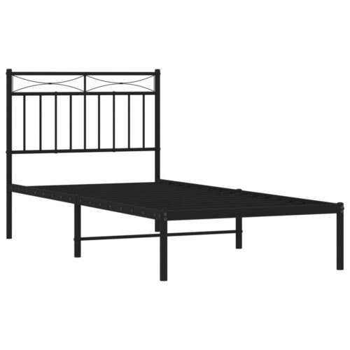 Metal Bed Frame with Headboard Black 90x190cm - Image 4