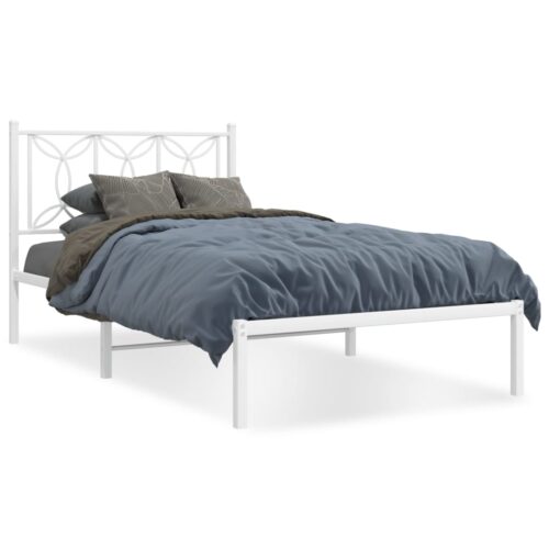 Metal Bed Frame with Headboard White 107x203cm King Single