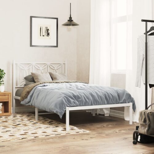 Metal Bed Frame with Headboard White 107x203cm King Single - Image 2
