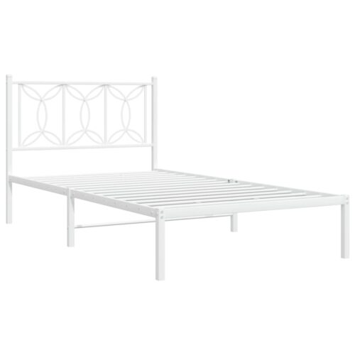 Metal Bed Frame with Headboard White 107x203cm King Single - Image 3