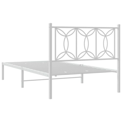 Metal Bed Frame with Headboard White 107x203cm King Single - Image 6