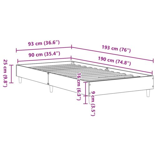 Bed Frame No Mattress Sonoma Oak 90x190cm Engineered Wood - Image 10