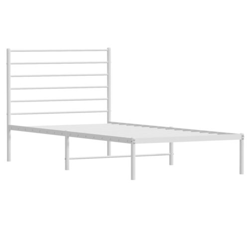 Metal Bed Frame with Headboard White 107x203cm King Single - Image 3