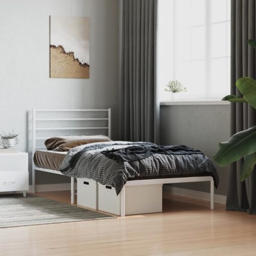 Metal Bed Frame with Headboard White 107x203cm King Single - Image 4
