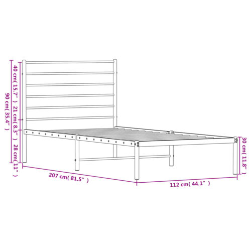 Metal Bed Frame with Headboard White 107x203cm King Single - Image 10