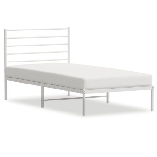 Metal Bed Frame with Headboard White 107x203cm King Single - Image 11