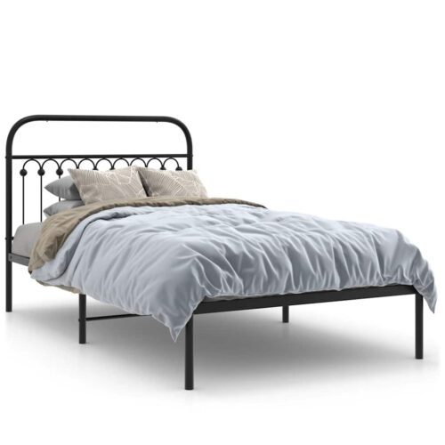Metal Bed Frame with Headboard Black 107x203cm King Single