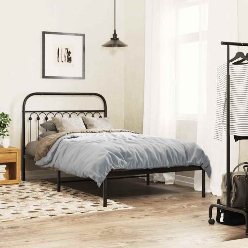 Metal Bed Frame with Headboard Black 107x203cm King Single - Image 2