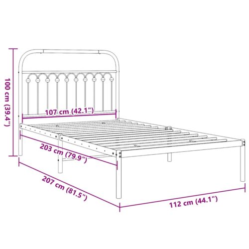 Metal Bed Frame with Headboard Black 107x203cm King Single - Image 8