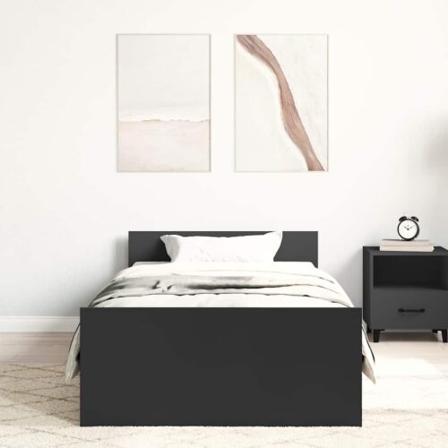 Bed Frame Black 90x190cm Engineered Wood - Image 3