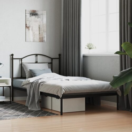 Metal Bed Frame with Headboard Black 107x203cm King Single - Image 2