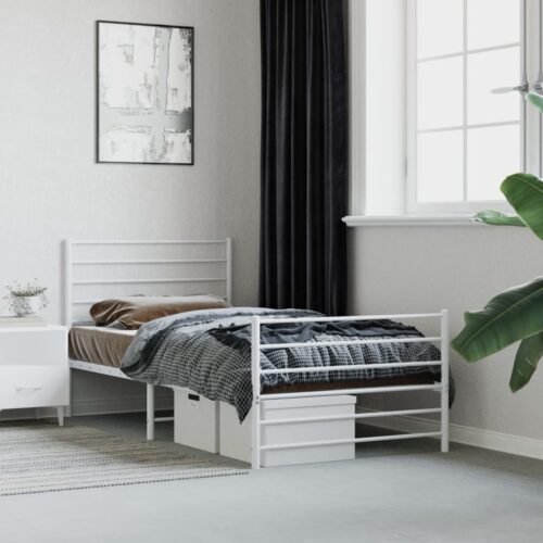 Metal Bed Frame with Footboard White 107x203cm King Single - Image 2