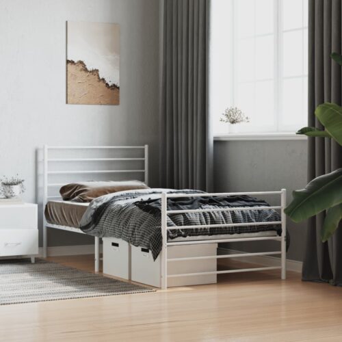 Metal Bed Frame with Footboard White 107x203cm King Single - Image 4