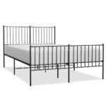 Metal Bed Frame with Footboard Black 135x190cm