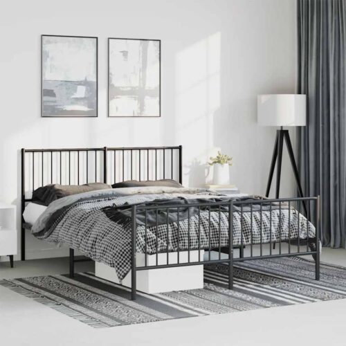 Metal Bed Frame with Footboard Black 135x190cm - Image 2