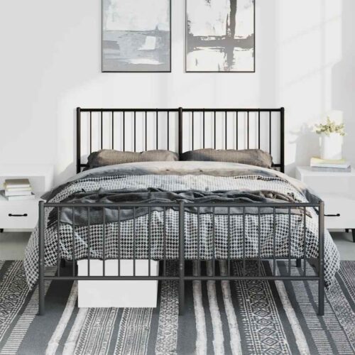 Metal Bed Frame with Footboard Black 135x190cm - Image 4