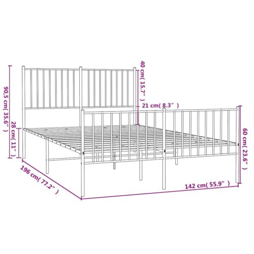 Metal Bed Frame with Footboard Black 135x190cm - Image 10