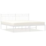 Metal Bed Frame with Headboard White 183x203cm King