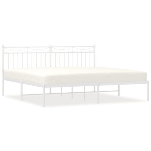 Metal Bed Frame with Headboard White 183x203cm King