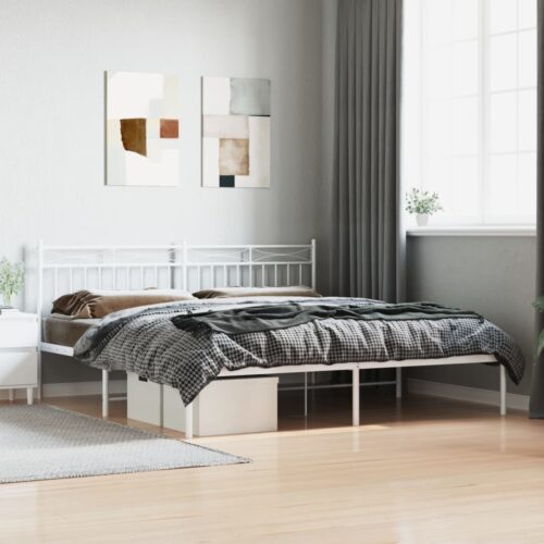 Metal Bed Frame with Headboard White 183x203cm King - Image 2