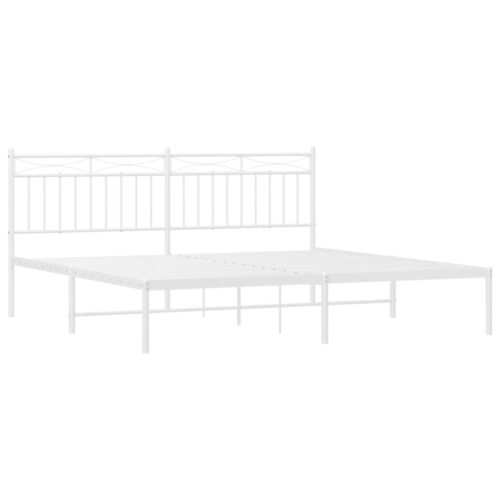 Metal Bed Frame with Headboard White 183x203cm King - Image 4