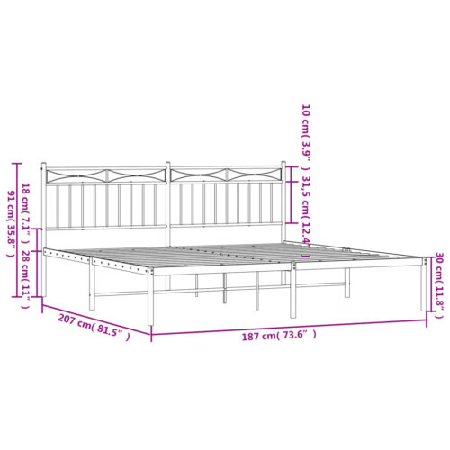 Metal Bed Frame with Headboard White 183x203cm King - Image 9